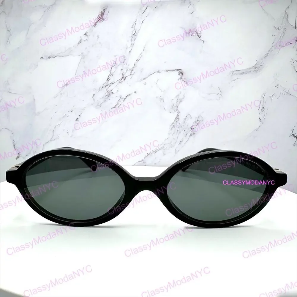 New MIU MIU Sunglasses Black Acetate Slim Round Gold Metal Logo Authentic Women
